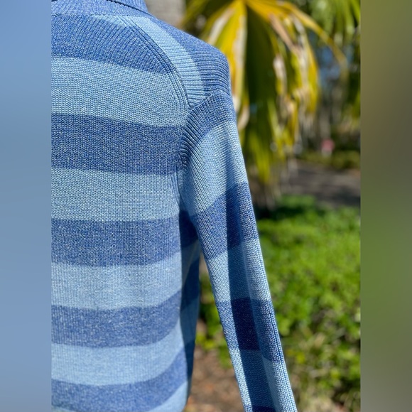 Peter Millar Blue Striped Cowl Neck Sweater Size M Extra Fine Merino Wool Linen - Picture 4 of 9